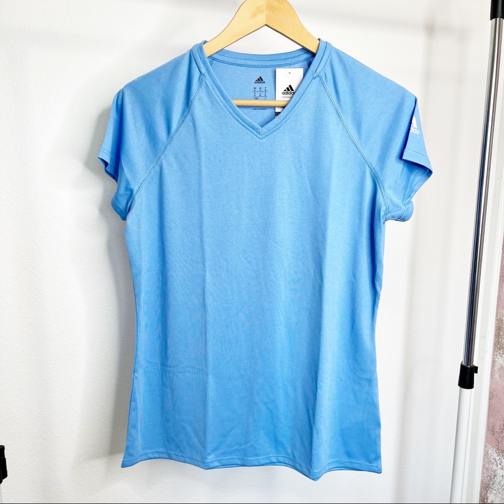 Adidas Baby Blue V-Neck Short Sleeve Shirt - Picture 2 of 7